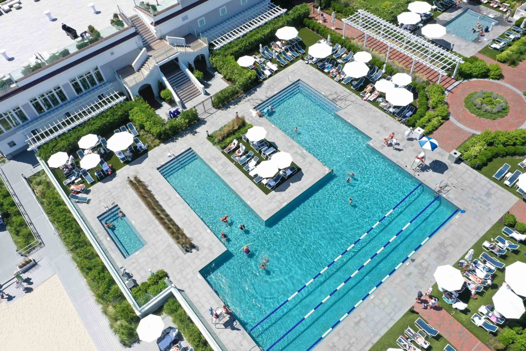 Aerial view of a pool.